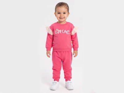 Toptan VOVİDO Love Nakışlı Kız Bebek Takım FUŞYA - Beniz Bebe