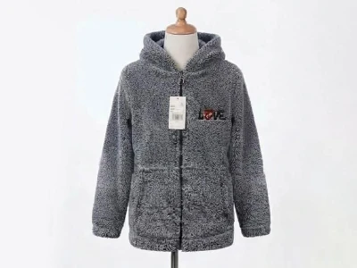 Toptan STAR POP Love Nakışlı Kız Peluş Hırka FÜME - Beniz Bebe