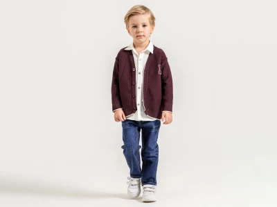 Toptan YAVRUCAK M Detay 3'lü Erkek Takım Burgundy - Beniz Bebe