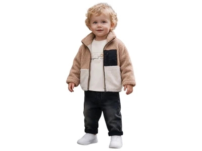 Toptan JUNİOR CLASS Peluş Ceketli Üçlü Erkek Takım Beige - Beniz Bebe