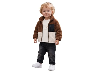 Toptan JUNİOR CLASS Peluş Ceketli Üçlü Erkek Takım Brown - Beniz Bebe