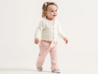 Toptan PAMPAL KİDS Makas Nakışlı Triko Hırkalı Kız Bebe Üçlü Takım  - Toptan Çocuk Giyim Beniz Kids