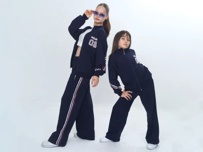 Toptan VIZVIZ Milano Baskılı Fermuarlı Cepli Kız Takım  Navy blue - Beniz Bebe