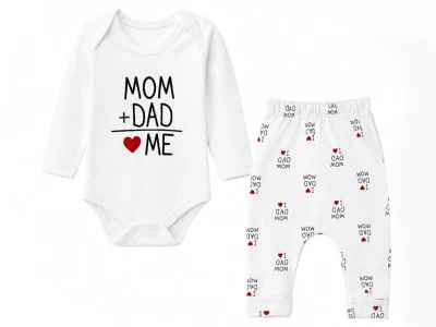 Toptan SÜPERMİNİ  Mom & Dad Baskılı Erkek Bebe Takım  - Toptan Çocuk Giyim Beniz Kids