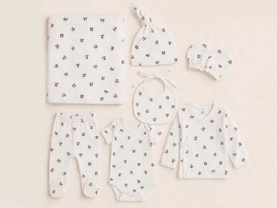 Toptan KAYRA Mom & Dad Baskılı Unisex Bebe Hastane Çıkışı 7'li Set - Toptan Çocuk Giyim Beniz Kids