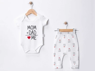 Mom Dad Desenli Bebe Takım