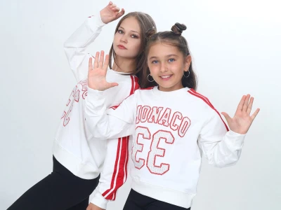 Toptan VIZVIZ Monaco Baskılı 2 İp Kız Sweat  - Toptan Çocuk Giyim Beniz Kids