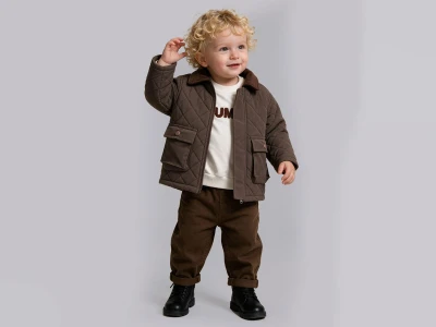 Toptan BEYAZ BEBEK Montlu 3'lü Erkek Bebek Takım - Toptan Çocuk Giyim Beniz Kids