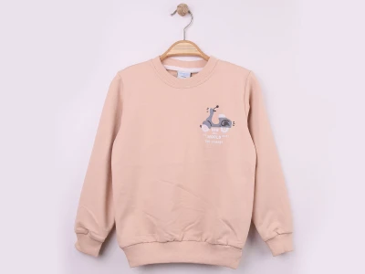 Toptan WENGE KİDS Motor Baskılı 2 İp Erkek Sweat  BEJ - Beniz Bebe