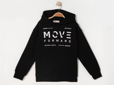 Toptan RUHAT KİDS Move Baskılı Kanguru Cepli Kapşonlu 3 İp Şardonlu Erkek Sweat  Black - Beniz Bebe