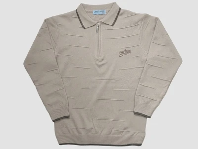 Toptan METEX Mtx Armalı Çizgili Fermuarlı Triko Erkek Sweat  BEJ - Beniz Bebe