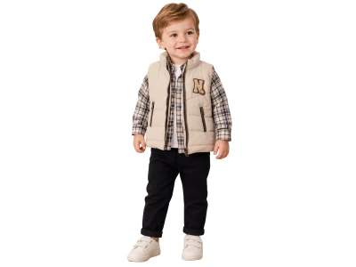 Toptan NOWA N Nakışlı Gömlekli Yelekli Erkek Bebe Dörtlü Takım  - Toptan Çocuk Giyim Beniz Kids