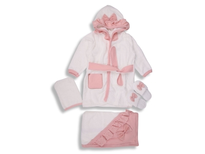  Nakışlı Kız Bebe Bornoz Set 