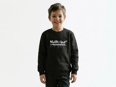 Toptan TANEM KİDS Never Quit Baskılı Şardonlu 3 İp Erkek Çocuk Takım SİYAH - Beniz Bebe