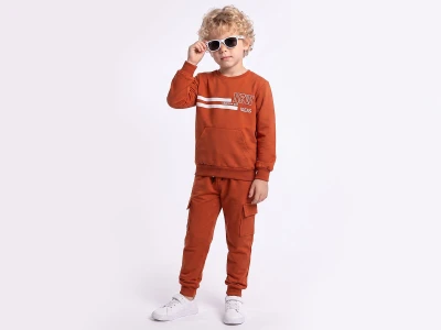 Toptan YAVRUCAK LİFE 2 New Baskılı Kanguru Cepli Erkek Takım  - Toptan Çocuk Giyim Beniz Kids