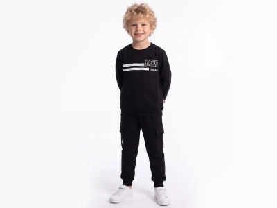 Toptan YAVRUCAK LİFE 2 New Baskılı Kanguru Cepli Erkek Takım  SİYAH - Beniz Bebe