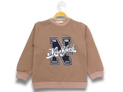 Toptan DIGIDIK KİDS New York Baskılı 2 İp Erkek Sweat  KAHVERENGİ - Beniz Bebe