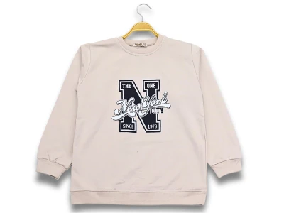 Toptan DIGIDIK KİDS New York Baskılı 2 İp Erkek Sweat  BEJ - Beniz Bebe