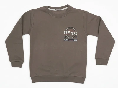 Toptan TANEM KİDS New York Baskılı Şardonlu 3 İp Erkek Sweat Brown - Beniz Bebe