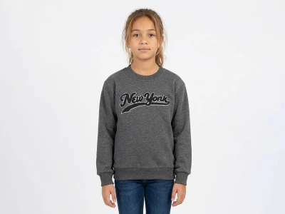 Toptan İ-CAN New York Nakışlı Kız Sweat FÜME - Beniz Bebe