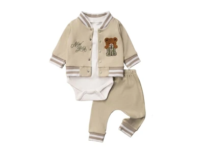 Toptan HOPY BABY Newyork Detaylı 3'lü Bebek Takım YEŞİL - Beniz Bebe