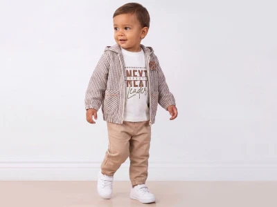 Next Nakışlı Şapkalı Hırkalı Erkek Bebe Üçlü Takım  