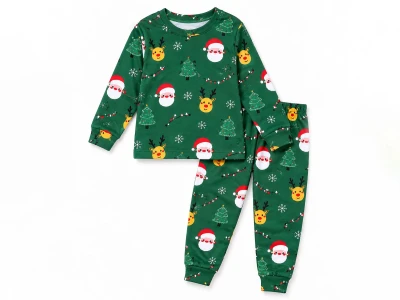 Toptan SÜPERMİNİ Noel Baba Baskılı Erkek Çocuk Pijama Takımı YEŞİL - Beniz Bebe