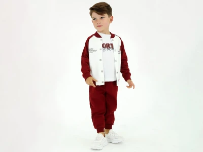 Toptan BICIR KİDS North Baskılı Ceketli Erkek Üçlü Takım  - Toptan Çocuk Giyim Beniz Kids