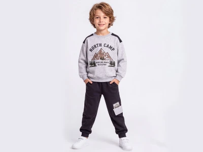 Toptan FEELY KİDS North Camp Baskılı 3 İp Şardonlu Erkek Takım  - Toptan Çocuk Giyim Beniz Kids