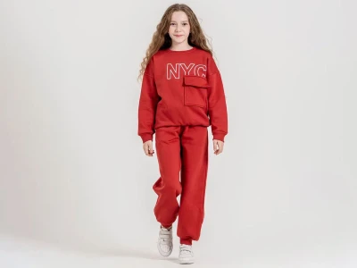 Toptan ÖZ BEBE Nyc Baskılı Cepli 3 İp Şardonlu Kız Takım  - Toptan Çocuk Giyim Beniz Kids