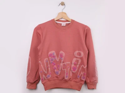 Toptan WENGE KİDS Nytim Baskılı Kız Sweat  Rose - Beniz Bebe