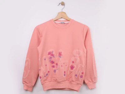 Toptan WENGE KİDS Nytim Baskılı Kız Sweat  Pink - Beniz Bebe
