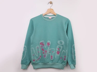 Toptan WENGE KİDS Nytim Baskılı Kız Sweat  Eggshell blue - Beniz Bebe