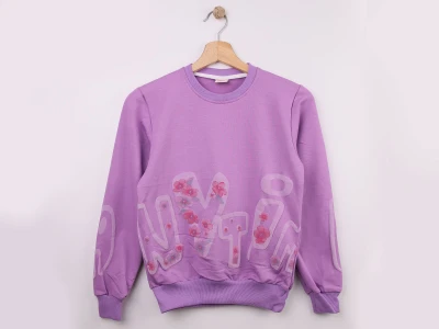 Toptan WENGE KİDS Nytim Baskılı Kız Sweat  Lilac - Beniz Bebe