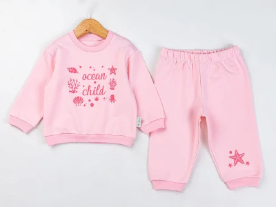 Toptan COMİX Ocean Baskılı Kız Bebek Takım PEMBE - Beniz Bebe
