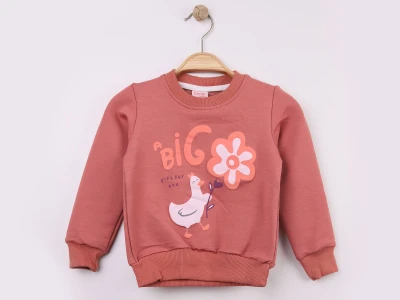 Toptan WENGE KİDS Ördek Baskılı Kız Sweat  GÜLKURUSU - Beniz Bebe