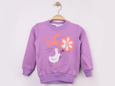Toptan WENGE KİDS Ördek Baskılı Kız Sweat  LİLA - Beniz Bebe
