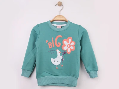 Toptan WENGE KİDS Ördek Baskılı Kız Sweat  SUYEŞİLİ - Beniz Bebe