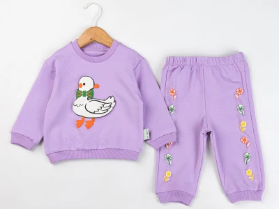 Toptan COMİX Ördek Baskılı Kız Takım LİLA - Beniz Bebe