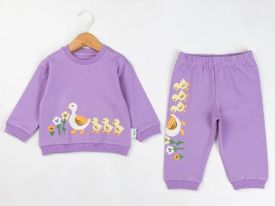 Toptan COMİX Ördek Baskılı Kız Takım LİLA - Beniz Bebe