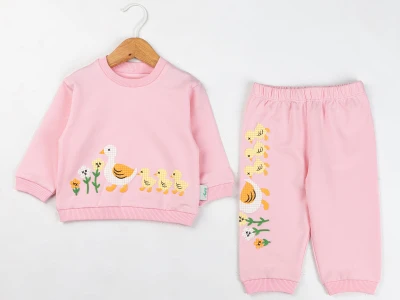Toptan COMİX Ördek Baskılı Kız Takım PEMBE - Beniz Bebe