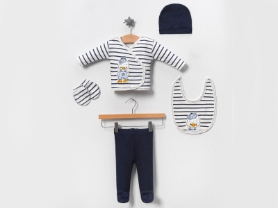Toptan BABY ZUHU Ördek Nakışlı 5li Erkek Hastane Çıkışı Zıbın Set - Toptan Çocuk Giyim Beniz Kids