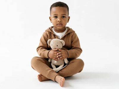 Toptan PRATİK KİDS Örgü Desenli Hırkalı Triko Erkek Bebe Üçlü Takım  Brown - Beniz Bebe