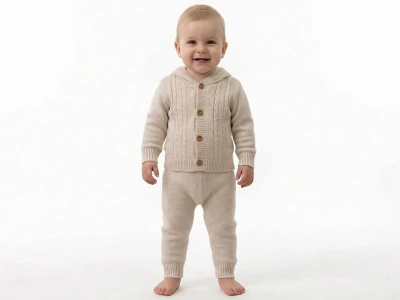 Toptan PRATİK KİDS Örgü Desenli Şapkalı Triko Kız Bebe Takım  - Toptan Çocuk Giyim Beniz Kids