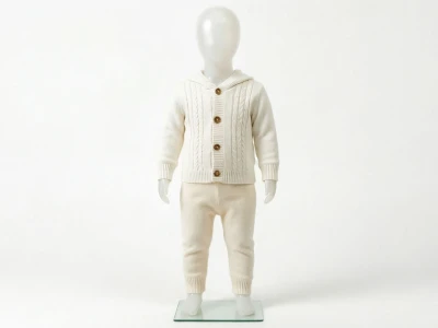 Toptan PRATİK KİDS Örgü Desenli Şapkalı Triko Kız Bebe Takım  White - Beniz Bebe