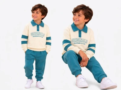 Toptan BICIR KİDS Original Baskılı Erkek Takım KREM - Beniz Bebe