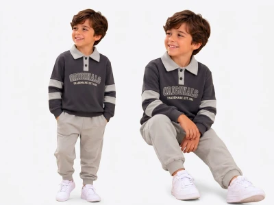Toptan BICIR KİDS Original Baskılı Erkek Takım GRİ - Beniz Bebe