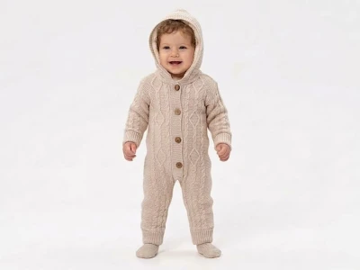 Toptan ÖZ-KA LİFE Örme Bebek Unisex Tulum BEJ - Beniz Bebe