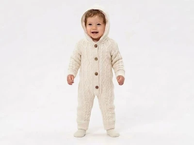 Toptan ÖZ-KA LİFE Örme Bebek Unisex Tulum KREM - Beniz Bebe