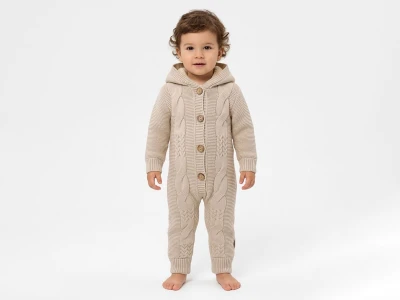 Toptan ÖZ-KA LİFE Örme Erkek Bebek Tulum BEJ - Beniz Bebe